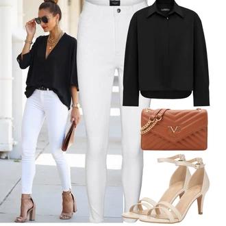 7/8 délka Outfit s Šedá/Krémová/Bílá Tregíny/Legíny s Rozparkem/Jeggings/Termo Kalhoty/Skinny Kalhoty/Legíny s Vysokým Pasem VERO MODA "Tenue pour l'été"