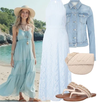 Old Money Outfit sa Svjetloplava/Plava Haljina sa halterima/Ljetna Haljina/Čipkasta Haljina/Haljina matični ured svat/Haljina za Krizmu Vila "Outfit na léto"Look: Elegantan, sviatočné, Prekrasan, Preodjeven, Transparentan, Poslovni, Old Money, Romantičan