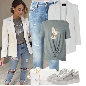 Outfit s Modrá/Světle modrá Capri Džíny/Kotníková Bota/Zkrácené Džíny/Boyfriend Džínové kalhoty/Džíny s Rozparkem/Dámské Džíny s Délkou 7/8/Girlfriend Džíny/Džíny s Dírou Gang "Tenue pour l'été"