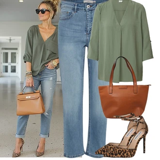 Outfit sa Zeleno/Tamnozelena/Svjetlozelena Ležerna košulja/Košulja od muslina JdY "Outfit na léto"