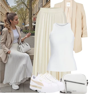 Outfity pro léto Chytrý příležitostný Svatba s Šedá/Bílá/Béžová Nízká Teniska/Teniska na platformě Puma "Tenue pour l'été"Look: Estetika, Ležérní, Extravagantní, Hip Hop, Venkovní, Skater, Chytrý příležitostný, Sportovní, Steampunk, Unisex, Narozeniny, Pohřeb, Koncert, Škola, Svatba