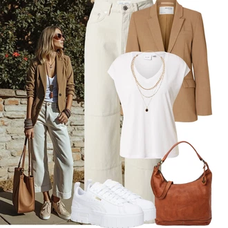 Outfit s Béžová/Khaki Džín s Širokou Nohavicí/Baggy Džíny/Vintage džíny/Plisované Džíny/Džíny Volného Střihu/Cargo džíny/Dad Džíny/Džíny s Rozparkem/Džíny Culottes/Zkrácené Džíny Samsøe Samsøe "Tenue pour l'été"