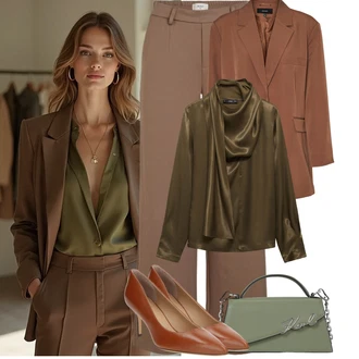 7/8 délka Outfit s Béžová/Hnědá/Khaki Široká Kalhoty/Boyfriend Kalhoty/Kalhoty se Štěrbinou/Kalhoty Bootcut/Marlene Kalhoty/Twillová Kalhoty/Ležérní Kalhoty/Mušelínové kalhoty/Zimní Kalhoty/Kalhoty s Vysokým Pasem Object "Tenue pour l'été"