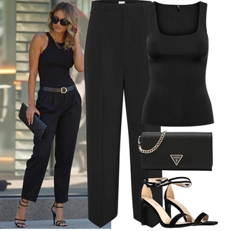 cool Outfit sa Crna/Bijela Sandala na Petu/Salonka & Visoki Pet/Sandala s petom/Salonka s Kopčom/cipela s remenom celena "Outfit na léto"Look: Stil, cool, Elegantan, Old Money, Šik, Talijanski, Prekrasan, Chic