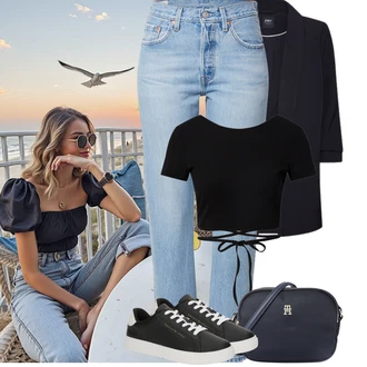 Outfit s Světle modrá/Modrá Rovná Džína/Vintage džíny/Mom Jean/Zkrácené Džíny/Boyfriend Džínové kalhoty/Dad Džíny/Džíny s Rozparkem/Girlfriend Džíny levi's ® "Tenue pour l'été"