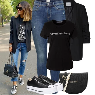 Outfit s Černá Nízká Teniska/Kožené tenisky/Plátěná teniska/Úzká teniska/Tenisky s Bočním Zipem Converse "Tenue pour l'été"