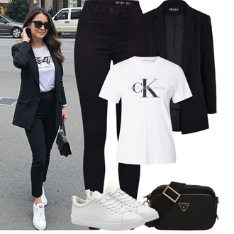 Léto Outfit s Černá/Šedá/Tmavě šedá/Zelená/Fialová Pieces, Bílá/Krémová/Zelená/Khaki Mužské běžecké boty/Neformální tričko/Fancy tričko/Těhotenské tričko/Košile s potiskem/Tričko s krátkým rukávem/Sportovní tričko/Tričko s nápisem Calvin Klein, Zelená/Černá/Fialová/Oranžová/Červená/Hnědá Pásková taška/Taška/Klasická Taška Přes Rameno/Malá Taška/Brašna/Sportovní Taška Přes Rameno Guess, Bílá/Krémová/Šedá Kožené tenisky/Nízká Teniska/Úzká teniska Tamaris "Tenue pour l'été"