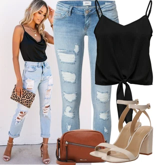Outfity z džínu s Světle modrá/Modrá Kožená bunda/Džíny s Rozparkem/Kotníková Bota/Push up Džín/Kožené bundy/Džíny s Dírou/Džíny s Nízkým Sedem Only "Tenue pour l'été"