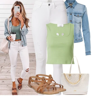 Motor Outfit sa Svjetloplava/Plava Kaput/Bluza Veći Broj Only "Outfit na léto"Look: S zakovicama, Motor, Jahanje, Raditi