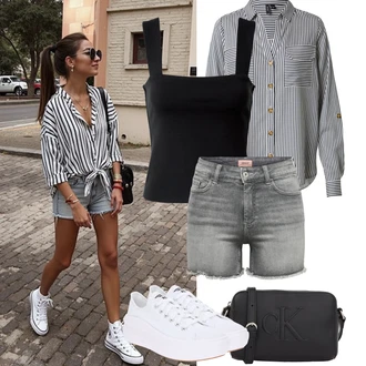 Outfity pro léto s Šedá/Tmavě šedá/Světle šedá Košile Džínový Šortky Only "Tenue pour l'été"