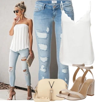 Outfity z džínu s Světle modrá/Modrá Kožená bunda/Džíny s Rozparkem/Kotníková Bota/Push up Džín/Kožené bundy/Džíny s Dírou/Džíny s Nízkým Sedem Only "Tenue pour l'été"