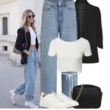 Outfity se zvonovými džínovými kalhotami image