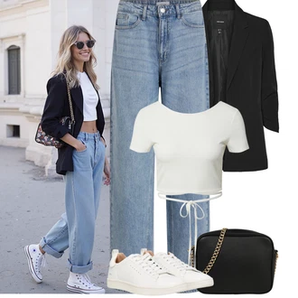 Outfit sa Crna Odijelo Dugi Sako/Kožna jakna za muškarce/Sako Jakna/Oversize Sako/Sakoi za Bluzu/Sako od smokinga/Boyfriend Sako/Elegantni Sako/Kratki Sako/Kožna Jakna za Muškarce VERO MODA "Outfit na léto"
