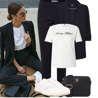 Krátká Outfit s Bílá/Béžová/Krémová/Khaki/Modrá Vintage Teniska/Letní Tenisky/Nízká Teniska/Teniska s dírkovaným vzorem/Úzká Teniska/Skate Bota/Kožené Tenisky Nike Sportswear "Tenue pour l'été"