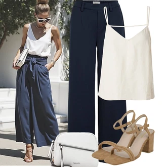Vysoké Podpatky Outfit s Béžová/Hnědá Sandál Na Podpatku/Sandál Na Širokém Podpatku/Sandál s podpatkem About You "Tenue pour l'été"
