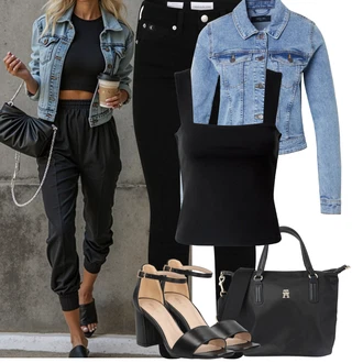 Outfity z džínu Vysoké Podpatky s Černá/Bílá/Hnědá Sandál Na Podpatku/Sandál s podpatkem/Sandál Na Širokém Podpatku/Přezková bota About You "Tenue pour l'été"