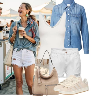 Outfit sa Krem/Bijela Majica I Top Veći Broj/Žensko donje rublje i kupaći kostimi/Kupaći Kostim Za Veću Veličinu/Bluza Veći Broj JdY "Outfit na léto"