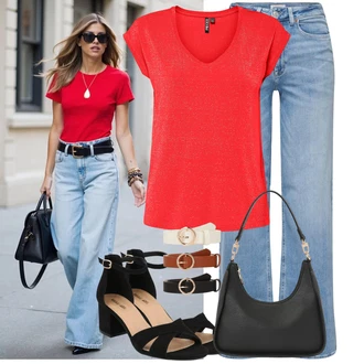 Bootcut/trapezice Outfit sa Svjetloplava Traperice Široke Nogavice/Ženske Traperice 7/8 Dužine/Dad Traperice/Traperice s Prorezom/Culotte Traperice/Vintage Traperice/Traperice Opuštenog Kroja/Trapez Traperice/Muška majica/Skraćene Traperice Only "Jedinstveni outfit za slobodno vrijeme"