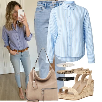 Outfit sa Bež/Smeđa/Siva Torba Za Preko Ramena/Shopper torba/Torbica/Torba za nošenje/Veliki džep Tamaris "Jedinstveni outfit za slobodno vrijeme"