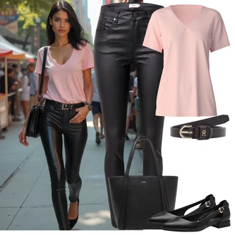 Outfit s Černá/Hnědá/Bílá Kalhoty z Umělé Kůže/Kožený legíny/Legíny Kožený Vzhled/Kožená Kalhoty/Motorkářská kalhoty/Kalhoty se Štěrbinou/Skinny Kalhoty B.young "Lehký outfit"