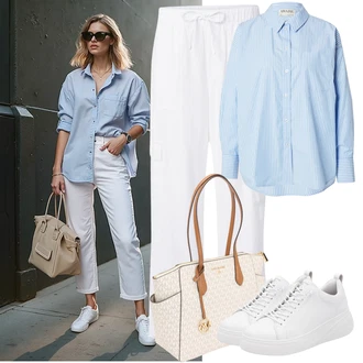 Outfit s Bílá/Krémová Cargo Kalhoty/Cargo Šortka/Pyžamová Kalhoty/Navlékací Kalhoty/Capri/Padáková Kalhoty/Tradiční Kalhoty/Plážová Kalhoty/Mušelínové Kalhoty/Relaxační Kalhoty/Lněné Kalhoty/Bavlněná Kalhoty GAP "Perfektní na léto"