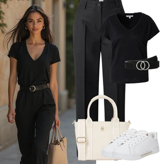 Chytrý příležitostný Outfit s Bílá/Béžová/Krémová Úzká Teniska/Tenisky s Bočním Zipem/Nízká Teniska/Kožené Tenisky Tommy Hilfiger "Lehký outfit"Look: Bad Taste, Ležérní, Moderní, Chytrý příležitostný, Sportovní, Unisex