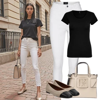 Outfit s Šedá/Krémová/Bílá Kalhoty Tregíny/Legíny s Rozparkem/Jeggings/Termo Kalhoty/Skinny Kalhoty/Legíny s Vysokým Pasem VERO MODA "Outfit na léto"