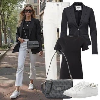 Outfit s Bílá/Krémová/Šedá Kožené tenisky/Nízká Teniska/Úzká teniska Tamaris "Letní oblečení"