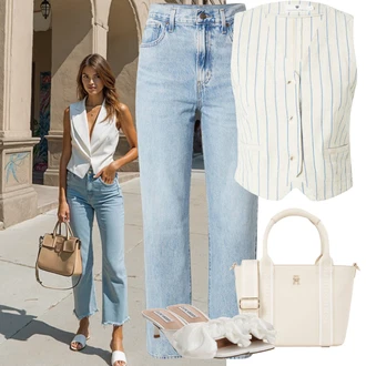 Outfit s Světle modrá/Bílá Oblek Bezrukávní Šaty Freeman T. Porter "Elegantní letní outfit"