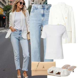 Hoja outfit mit Siva/Bela/Krem Srajca & majica velike velikosti/Bluza velika velikost VERO MODA "videz za poletno večerjo"Look: Fitnes, Aerobika, Hoja