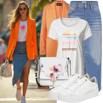 Letadlo Outfit s Bílá Nízká Teniska/Úzká teniska/Kožené tenisky/Teniska na platformě Adidas Originals "Volnočasové oblečení"