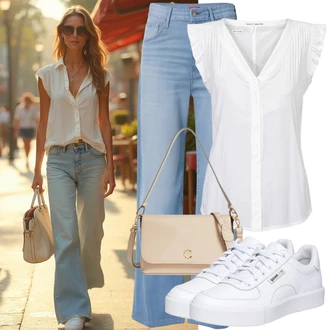 Culotte Outfit s Modrá/Tmavě modrá/Světle modrá Džíny Džín s Širokou Nohavicí/Plisované Džíny/Džíny Culottes G-Star Raw "Volnočasový outfit"