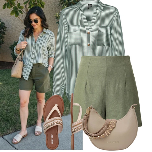 Kombinace Léto Světle zelená/Zelená/Tmavě zelená/Světle modrá Oversize Halenka/Halenka s Dlouhým Rukávem/Dlouhá Halenka/Halenkový Top/Blůza s knoflíčkem VERO MODA