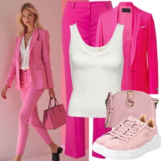 Narozeniny Outfit s Růžová Plisovaná kalhoty/Plisovaná Kalhoty/Kalhoty se Štěrbinou/Kalhoty s nášivkou uprostřed/Obleková Kalhoty/Kalhoty s Vysokým Pasem/Mušelínové kalhoty/Business Kalhoty/Rovná Kalhoty/Paperbag Kalhoty Edited "Barevný letní outfit"Look: Bar, 30. narozeniny, Koncert, Firemní večírek, Chatky, Den matek, Škola, Valentýn, Narozeniny