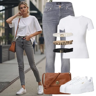 Výstřih kolem krku Outfit s Krémová/Bílá/Šedá Tričko/Jednoduchý Top/Mužské běžecké boty/Fancy tričko/Funkční tričko/Síťované tričko/Tričko s krátkým rukávem/Sportovní tričko Edited "Letní oblečení"