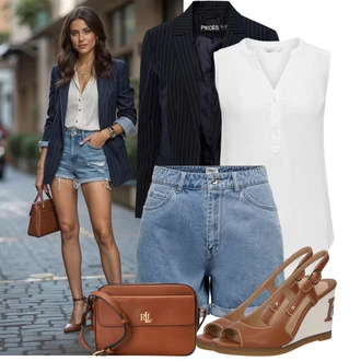 Outfit s Modrá/Světle modrá Džínový Šortky Only "Lehký outfit"