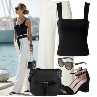 Outfit s Černá/Hnědá Bustierový Top/Halenka Bez Rukávů/Top Se Špagetovými Ramínky Edited "Hezký letní vzhled"