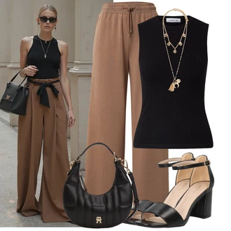 Vysoké Podpatky Outfit s Černá/Bílá/Hnědá Sandály Sandál Na Podpatku/Sandál s podpatkem/Sandál Na Širokém Podpatku/Přezková bota About You "Lehký outfit"