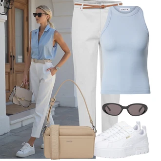 Outfit s Šedá/Khaki/Bílá Úzká Kalhoty/Boyfriend Kalhoty/Business Kalhoty/7/8 Kalhoty/Twillová Kalhoty/Navlékací Kalhoty/Bavlněná Kalhoty B.young "Lehký outfit"