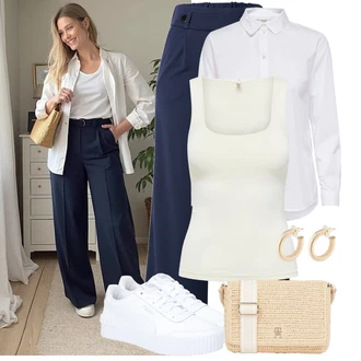 Outfit s Krémová/Bílá/Khaki Jednoduchý top/Pletený top/Halenka Bez Rukávů/Tričko s grafikou Only "Lehký outfit"