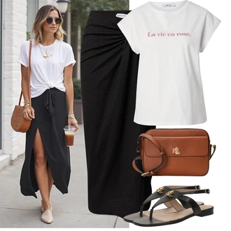 Léto Outfit s Černá Edited, Hnědá/Červená/Zlatý Polo Ralph Lauren "Outfity na každý den"