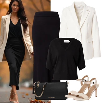 outfit mit Črna/Roza/Bela Baguette torba/Pisemska torbica/Torbica za čez ramo/Torba za čez ramo/Billfold/Mini torbica/Satchel torba MICHAEL Michael Kors "eleganten jesenski videz"