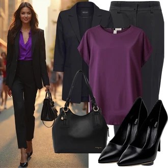 Elegantní Outfit s Černá Blůzové Sako/Dlouhý Sako/Neformální Sako/Cargo Sako/Smokingové sako/Oversize Sako/Krátké Sako/Boyfriend Sako/Blejzrové Bund/Kožená Pánská Bund/Kožená bunda pro muže Only "Elegantní vzhled"Look: Emo, Business, Elegantní, Cool, Kancelář, Old Money, Klasické