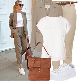 Outfit s Bílá/Krémová Tričko/Jednoduchý top/Tričko s vodopádovým výstřihem/Funkční tričko/Pletené tričko/Síťované tričko/Košilový top/Tričko s krátkým rukávem/Krátký top/Sportovní tričko/Zavinovací Tričko Vila "Každodenní vzhled"