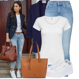 Outfit s Bílá/Stříbrný/Šedá/Krémová Tričko/Jednoduchý top/Mužské běžecké boty/Neformální tričko/Funkční tričko/Sportovní tričko Only "Každodenní vzhled"