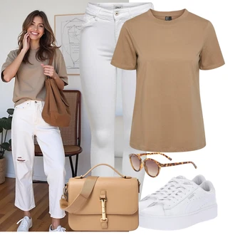 Outfit s Šedá/Bílá/Krémová/Stříbrný Džínové Legíny/Jeggings/Push up Kalhoty/Skinny Kalhoty/Tregíny next lvl "Každodenní vzhled"