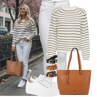 Outfit s Šedá/Bílá/Krémová/Stříbrný Džínové Legíny/Jeggings/Push up Kalhoty/Skinny Kalhoty/Tregíny next lvl "Každodenní vzhled"