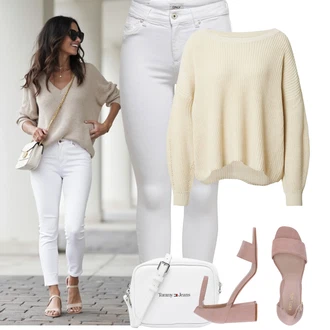 Outfit s Šedá/Bílá/Krémová/Stříbrný Džínové Legíny/Jeggings/Push up Kalhoty/Skinny Kalhoty/Tregíny next lvl "Podzimní Outfity"