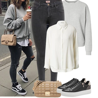 Outfit s Světle šedá/Tmavě šedá/Šedá Jeggings/Skinny Kalhoty/Džínové Legíny Only "Podzimní Outfity"