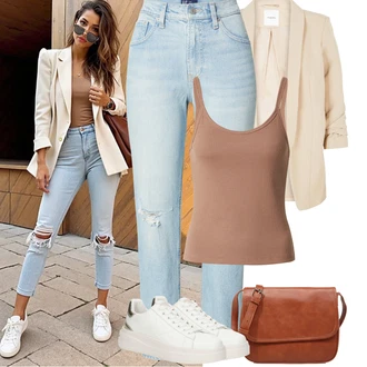 Outfit s Světle modrá Kalhoty se Štěrbinou/Kalhoty s dírou GAP "Podzimní Outfity"